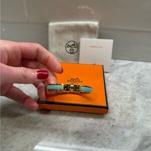 Hermès Mini Clic Kelly Bracelet in Rose Gold and Vert Fizz Enamel